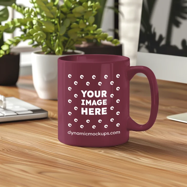 11oz Blank Maroon Ceramic Coffee Mug Mockup Template