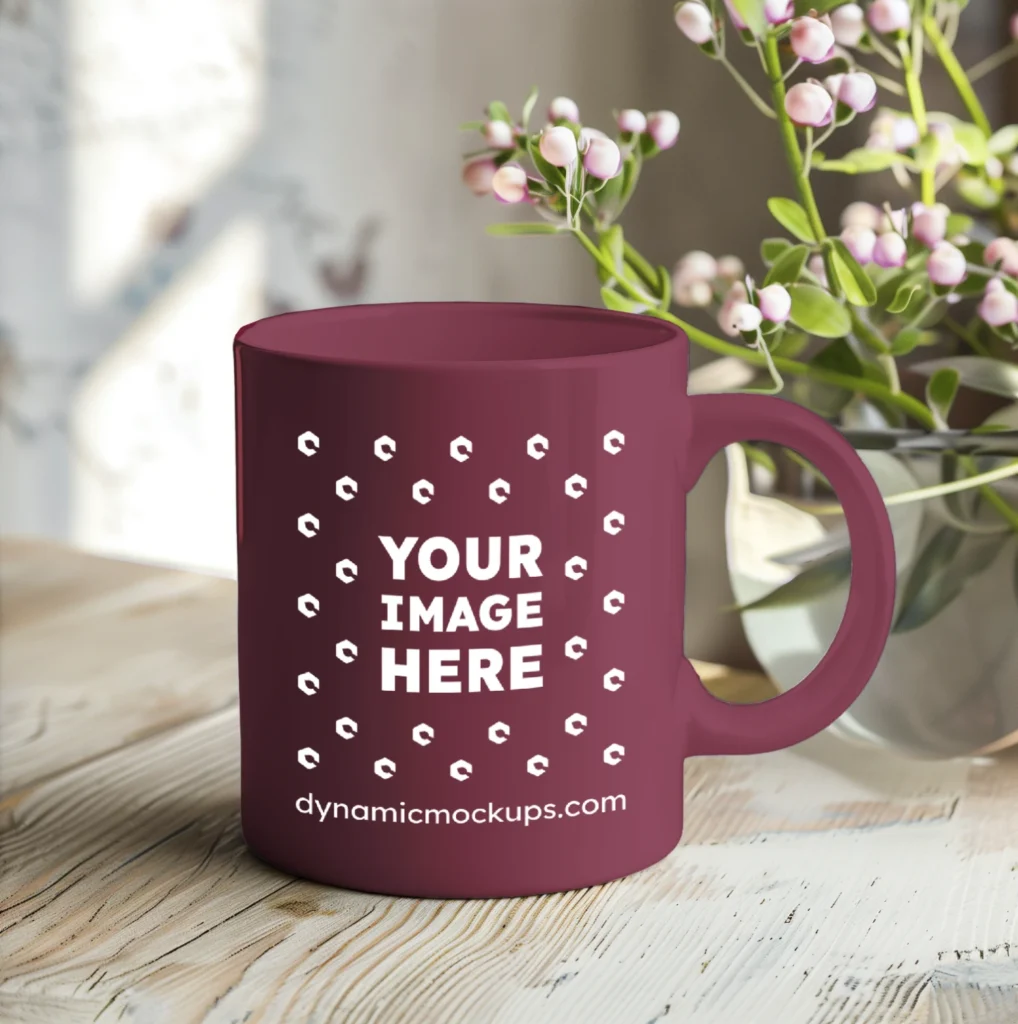 11oz Blank Maroon Ceramic Coffee Mug Mockup Template