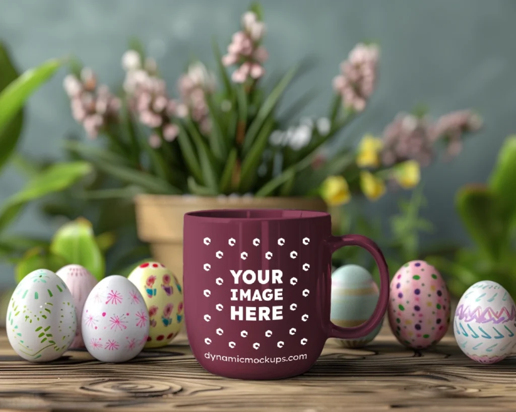 11oz Blank Maroon Ceramic Coffee Mug Mockup Template