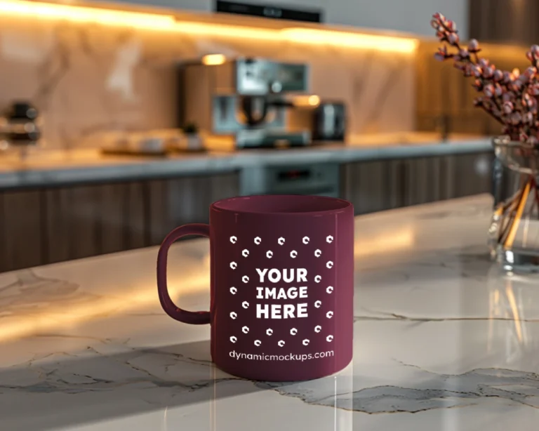 11oz Blank Maroon Ceramic Coffee Mug Mockup Template