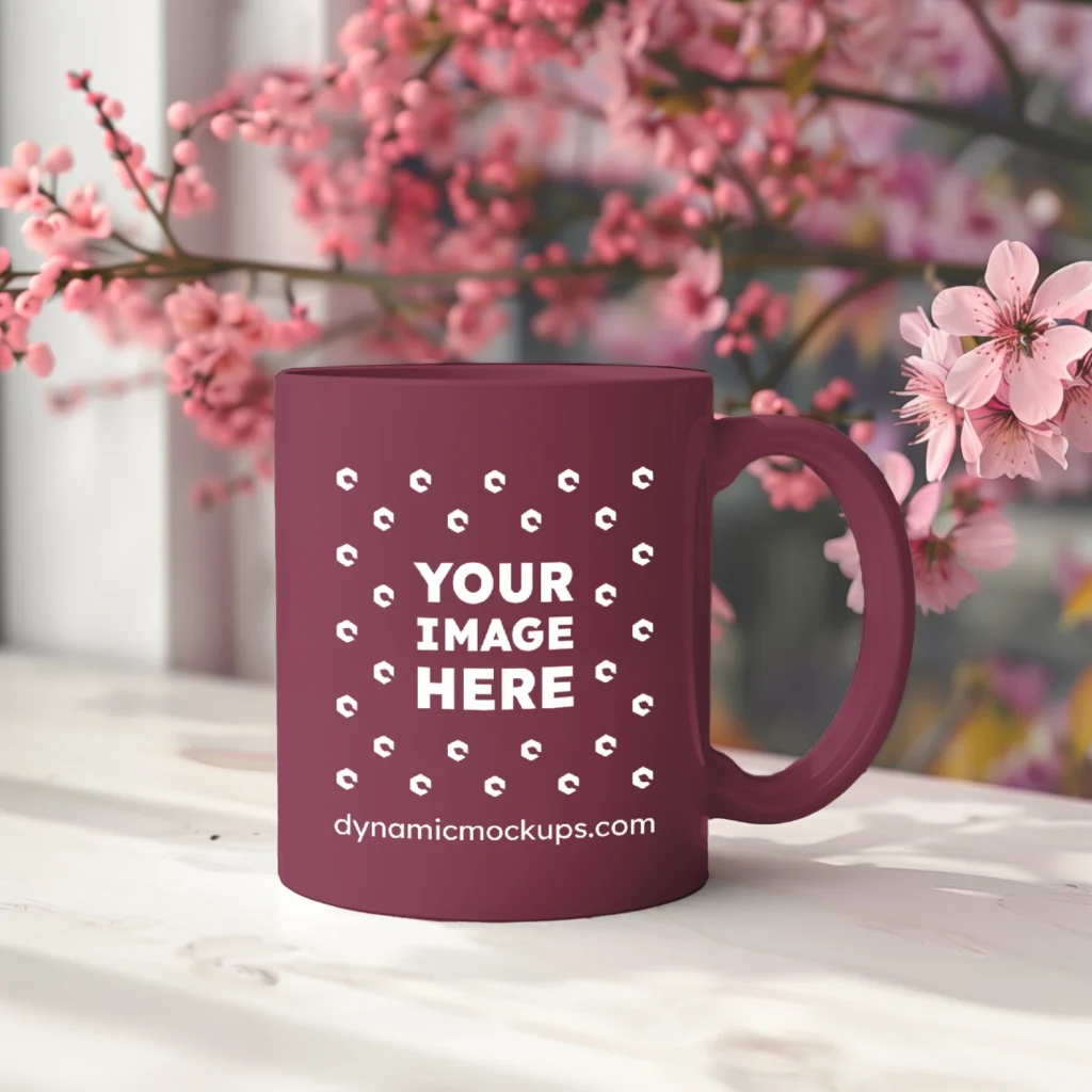 11oz Blank Maroon Ceramic Coffee Mug Mockup Template