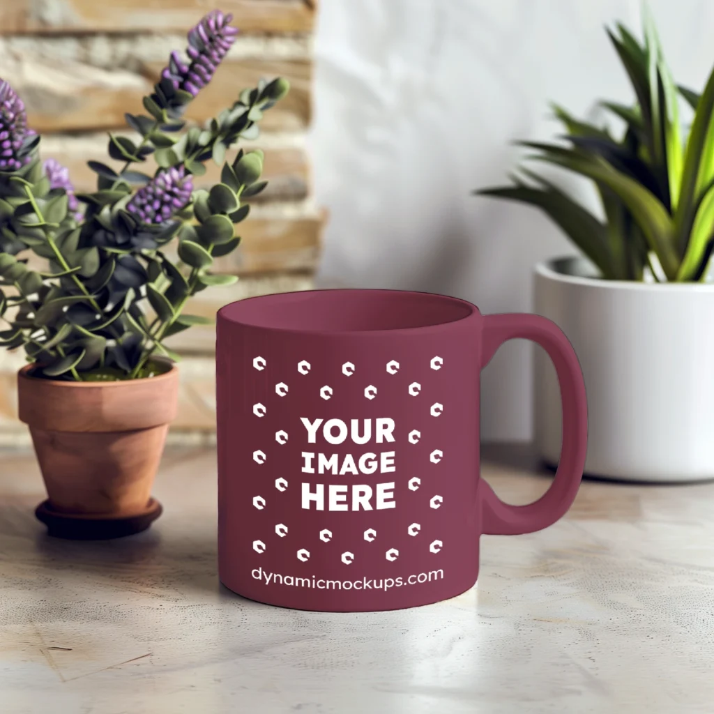 11oz Blank Maroon Ceramic Coffee Mug Mockup Template