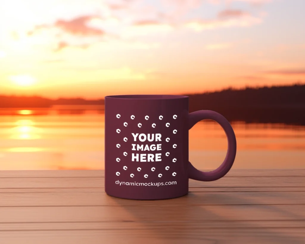 11oz Blank Maroon Ceramic Coffee Mug Mockup Template