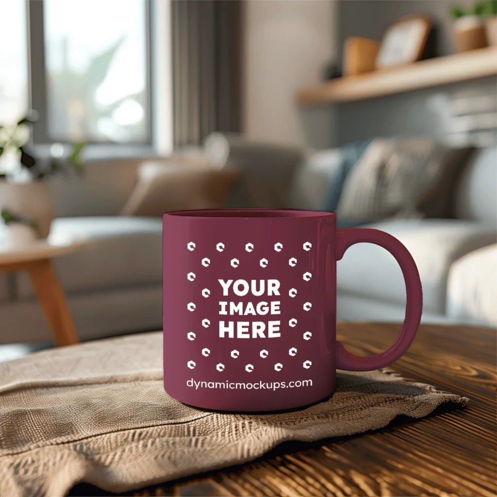 11oz Blank Maroon Ceramic Coffee Mug Mockup Template