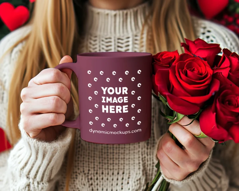 11oz Blank Maroon Ceramic Coffee Mug Mockup Template