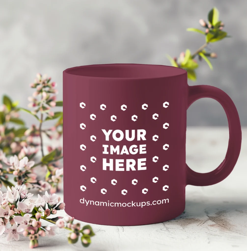 11oz Blank Maroon Ceramic Coffee Mug Mockup Template