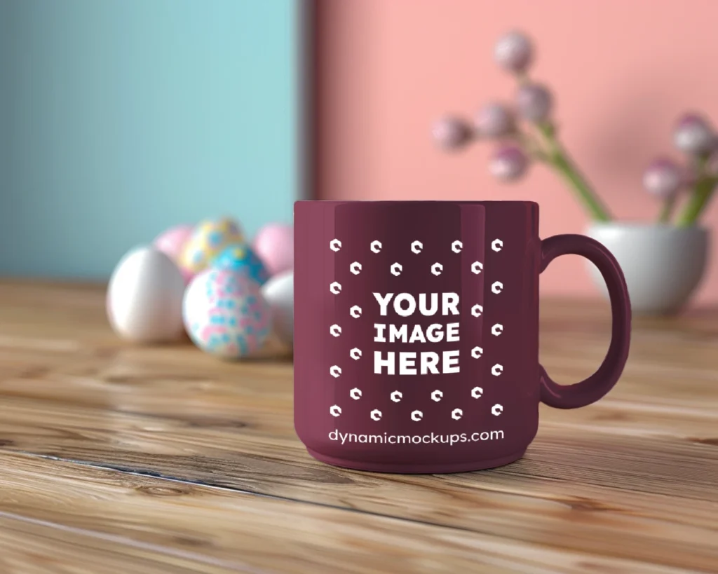 11oz Blank Maroon Ceramic Coffee Mug Mockup Template