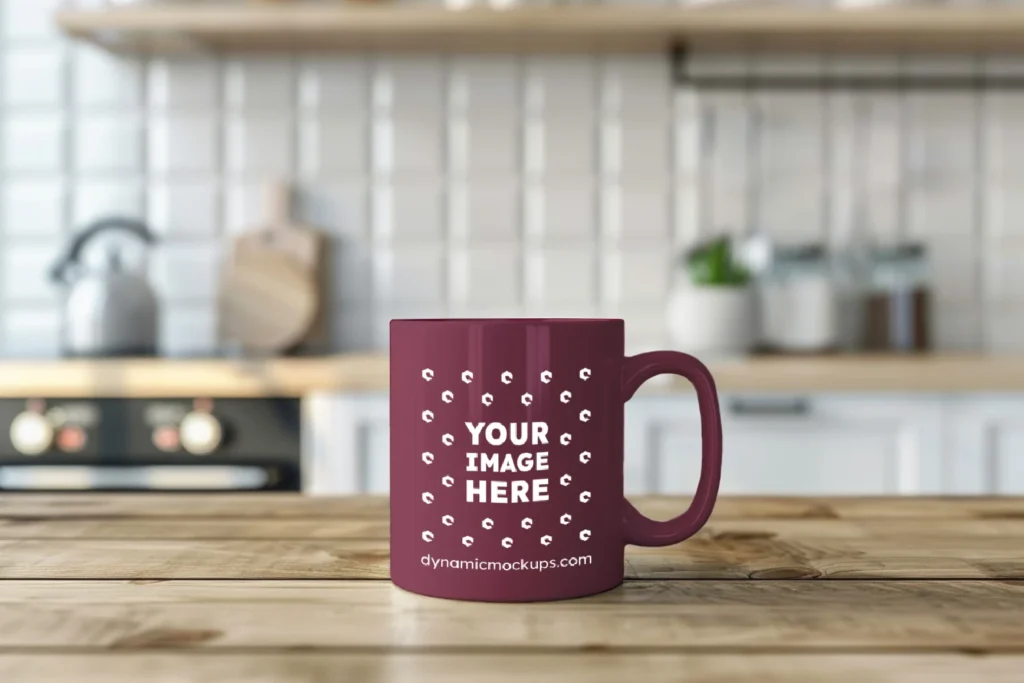 11oz Blank Maroon Ceramic Coffee Mug Mockup Template