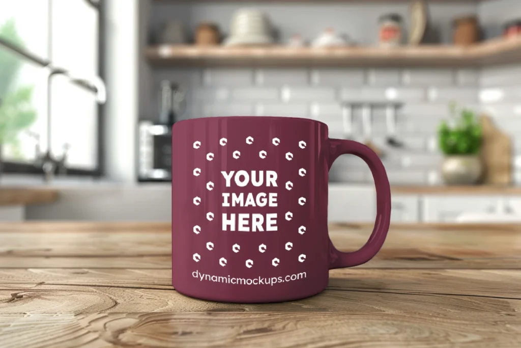 11oz Blank Maroon Ceramic Coffee Mug Mockup Template