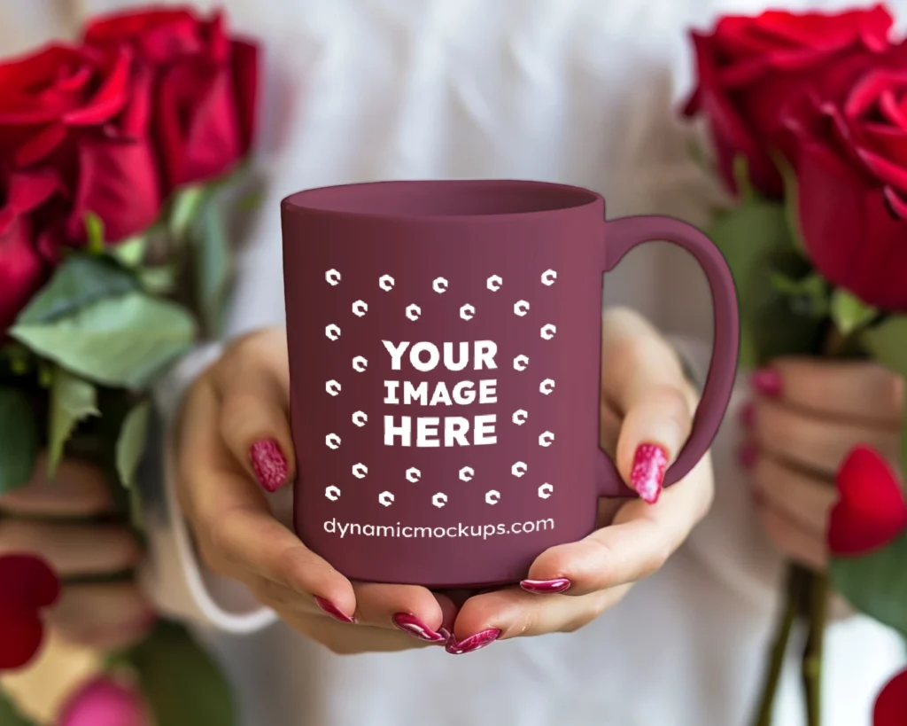 11oz Blank Maroon Ceramic Coffee Mug Mockup Template