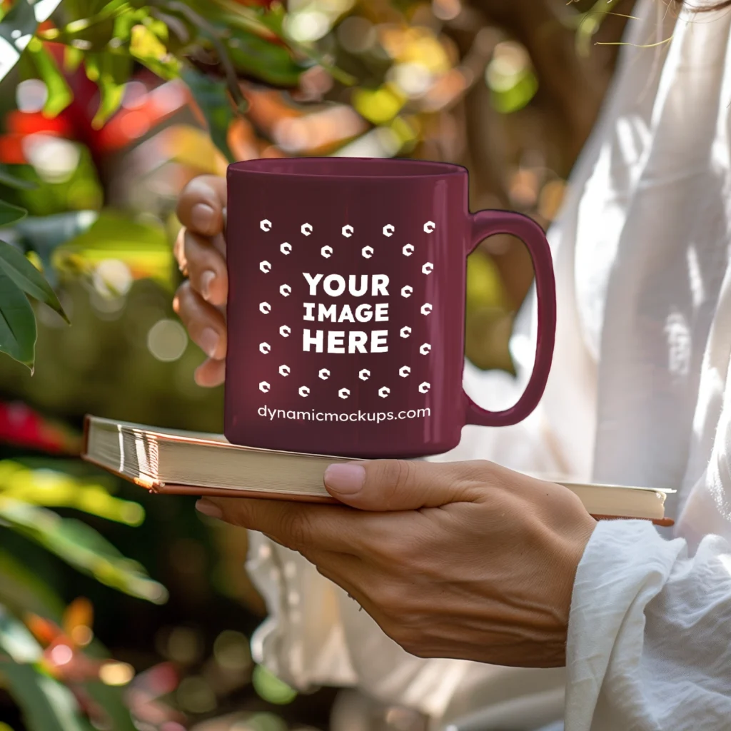 11oz Blank Maroon Ceramic Coffee Mug Mockup Template