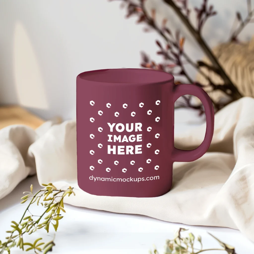 11oz Blank Maroon Ceramic Coffee Mug Mockup Template