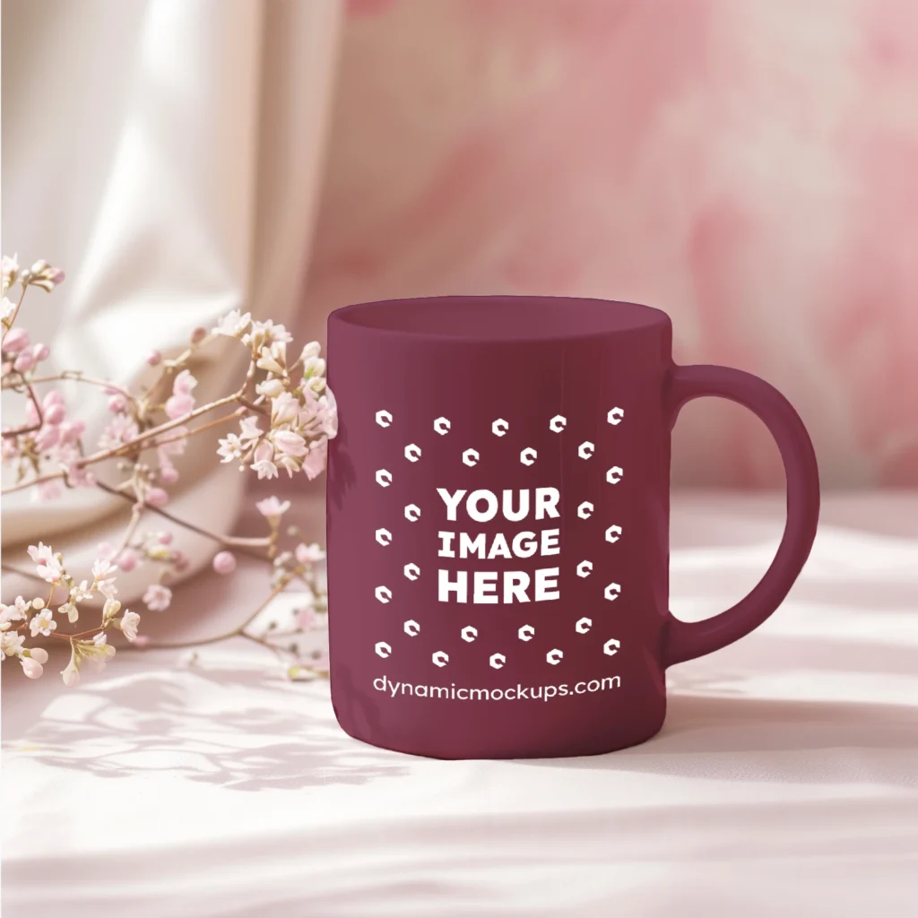 11oz Blank Maroon Ceramic Coffee Mug Mockup Template