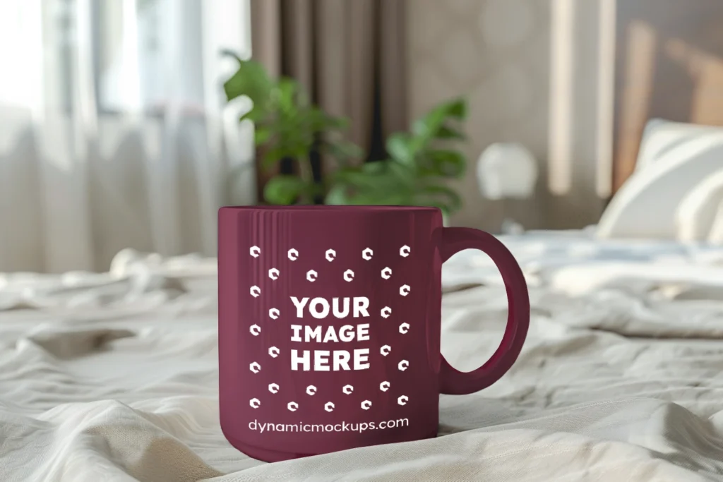 11oz Blank Maroon Ceramic Coffee Mug Mockup Template