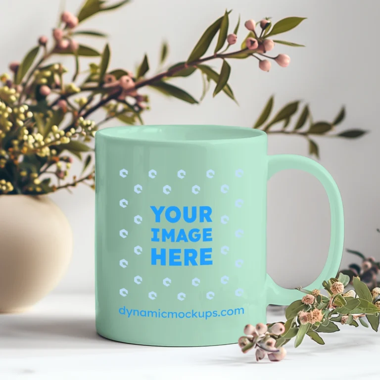 11oz Blank Mint Ceramic Coffee Mug Mockup Template