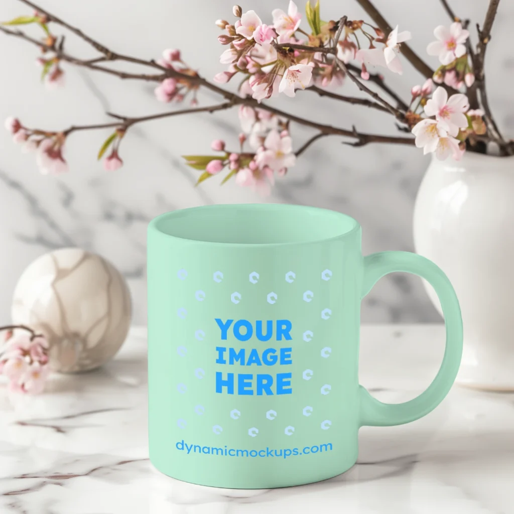 11oz Blank Mint Ceramic Coffee Mug Mockup Template