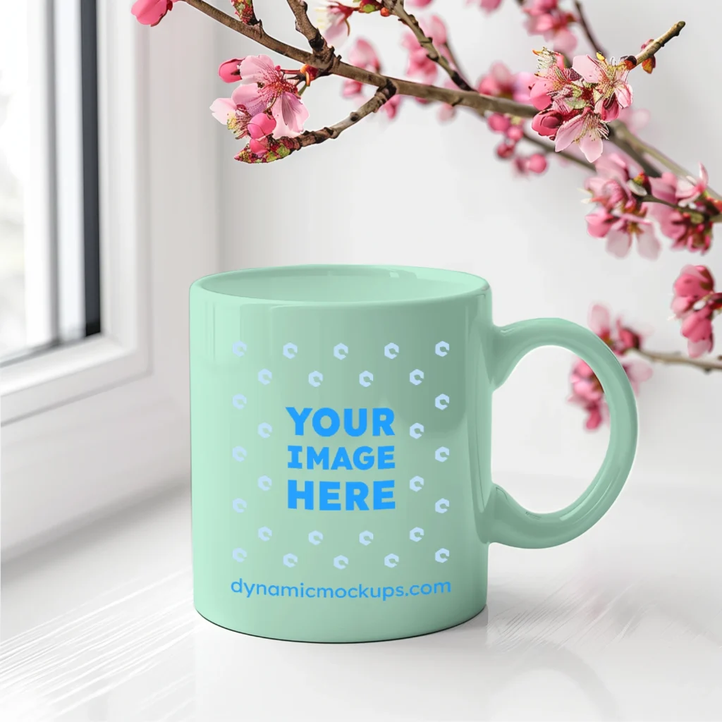 11oz Blank Mint Ceramic Coffee Mug Mockup Template