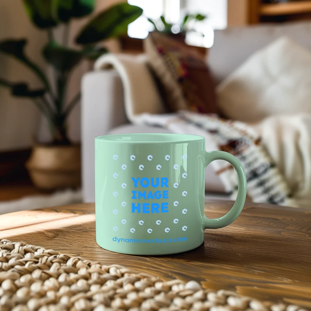 11oz Blank Mint Ceramic Coffee Mug Mockup Template