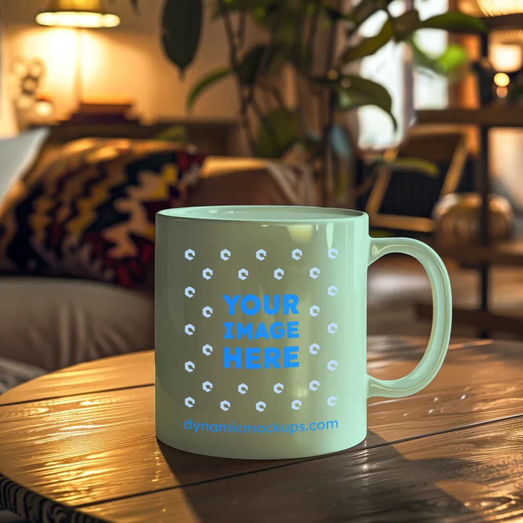 11oz Blank Mint Ceramic Coffee Mug Mockup Template