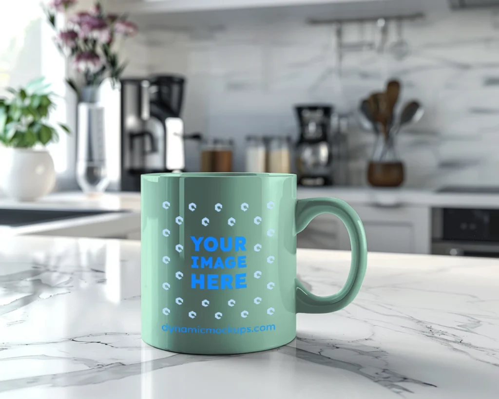 11oz Blank Mint Ceramic Coffee Mug Mockup Template