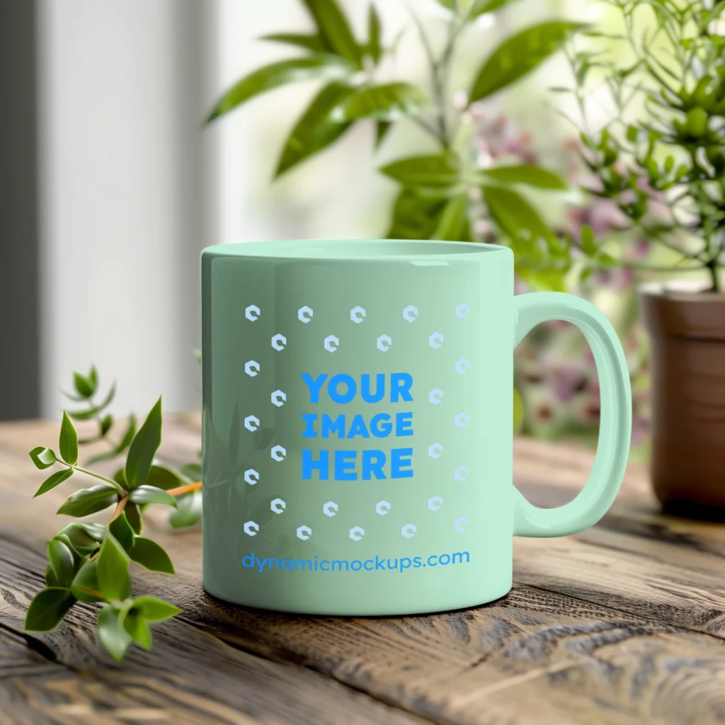 11oz Blank Mint Ceramic Coffee Mug Mockup Template