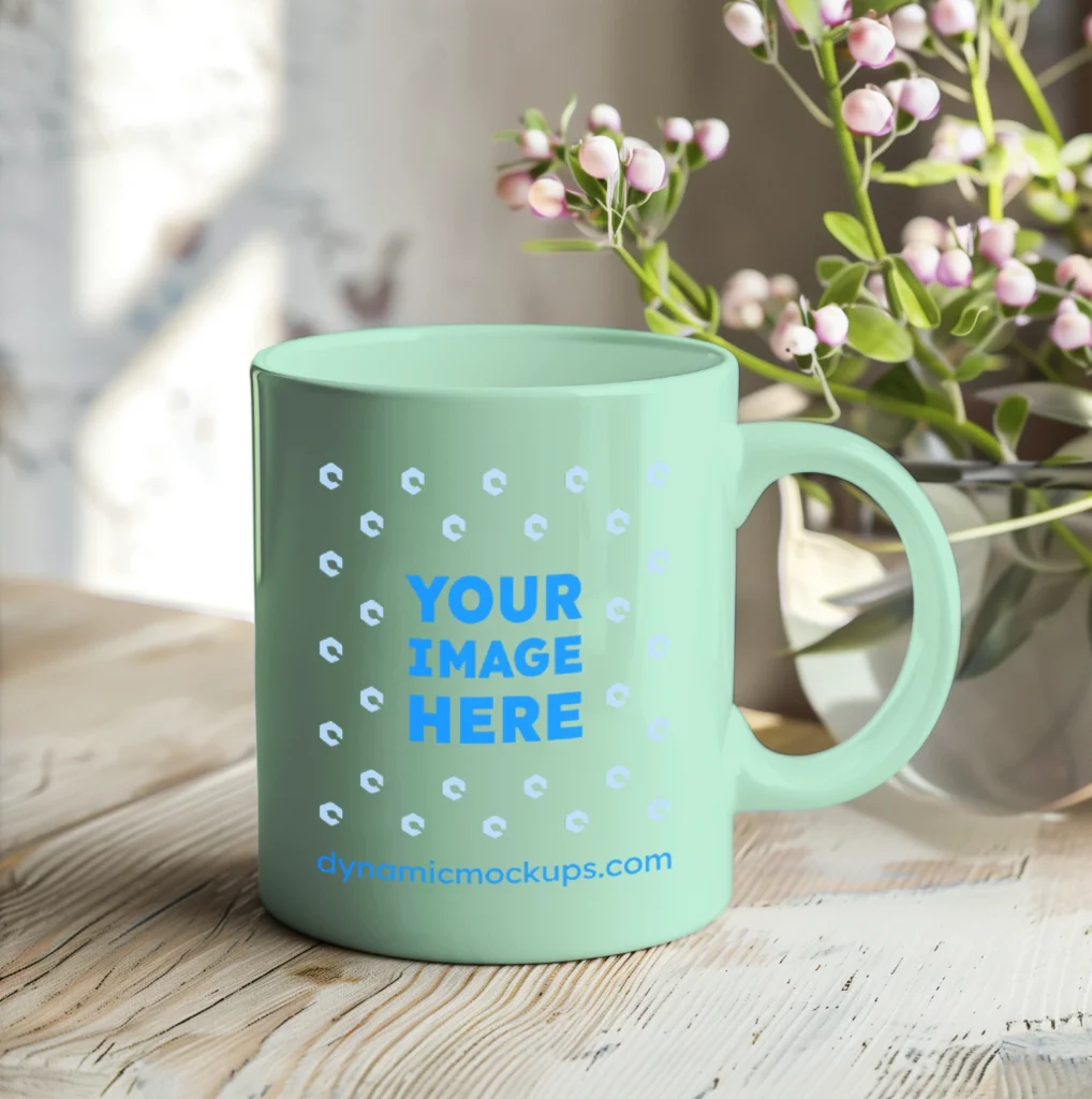 11oz Blank Mint Ceramic Coffee Mug Mockup Template