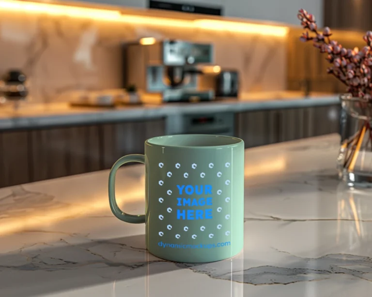 11oz Blank Mint Ceramic Coffee Mug Mockup Template