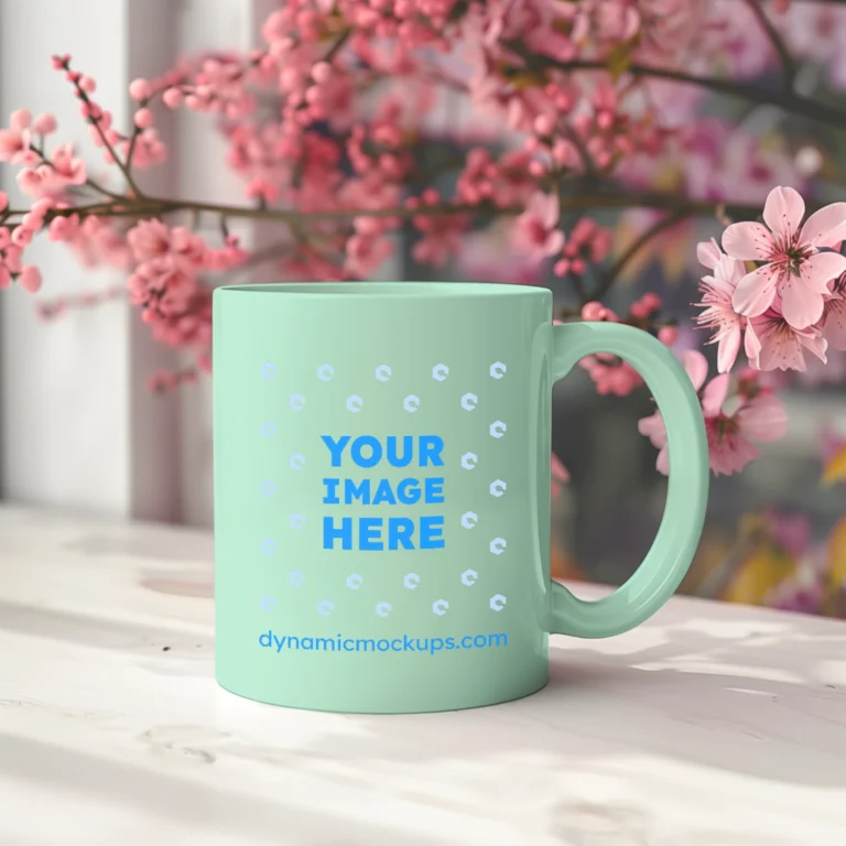 11oz Blank Mint Ceramic Coffee Mug Mockup Template