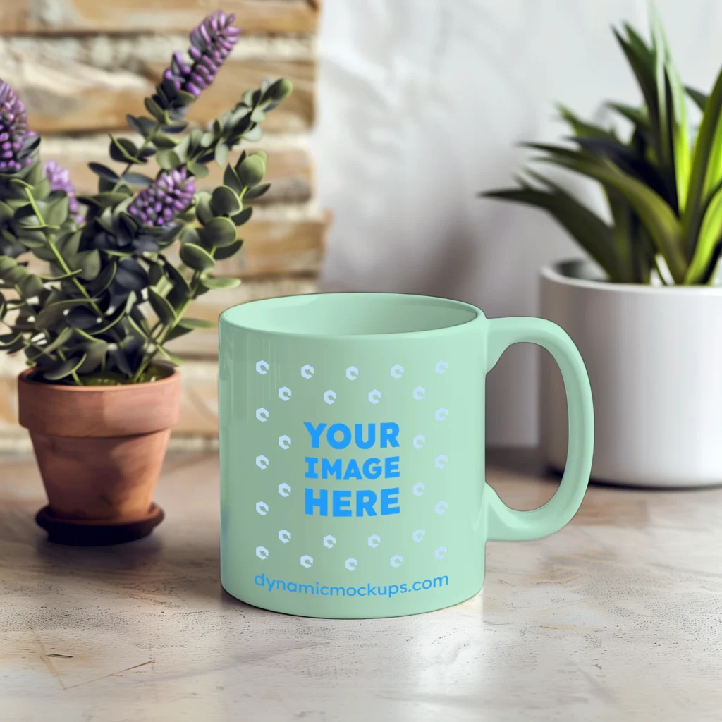 11oz Blank Mint Ceramic Coffee Mug Mockup Template