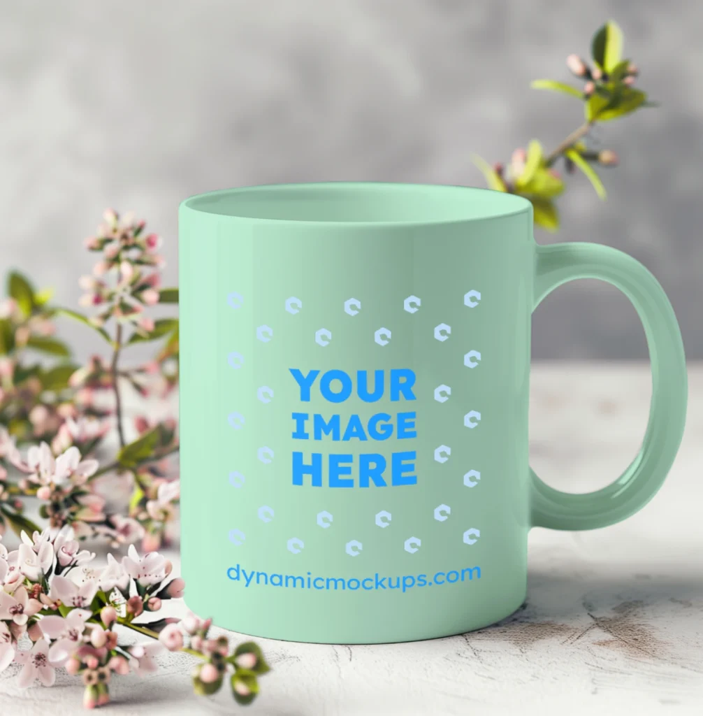 11oz Blank Mint Ceramic Coffee Mug Mockup Template