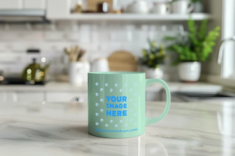 11oz Blank Mint Ceramic Coffee Mug Mockup Template