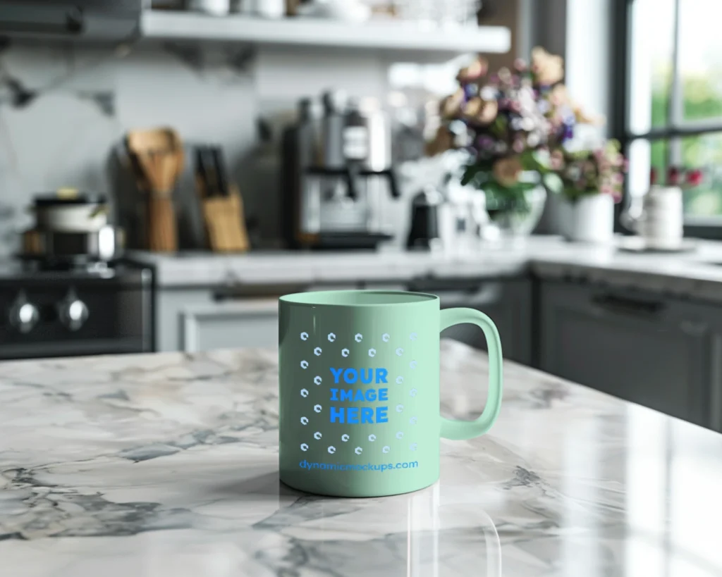 11oz Blank Mint Ceramic Coffee Mug Mockup Template