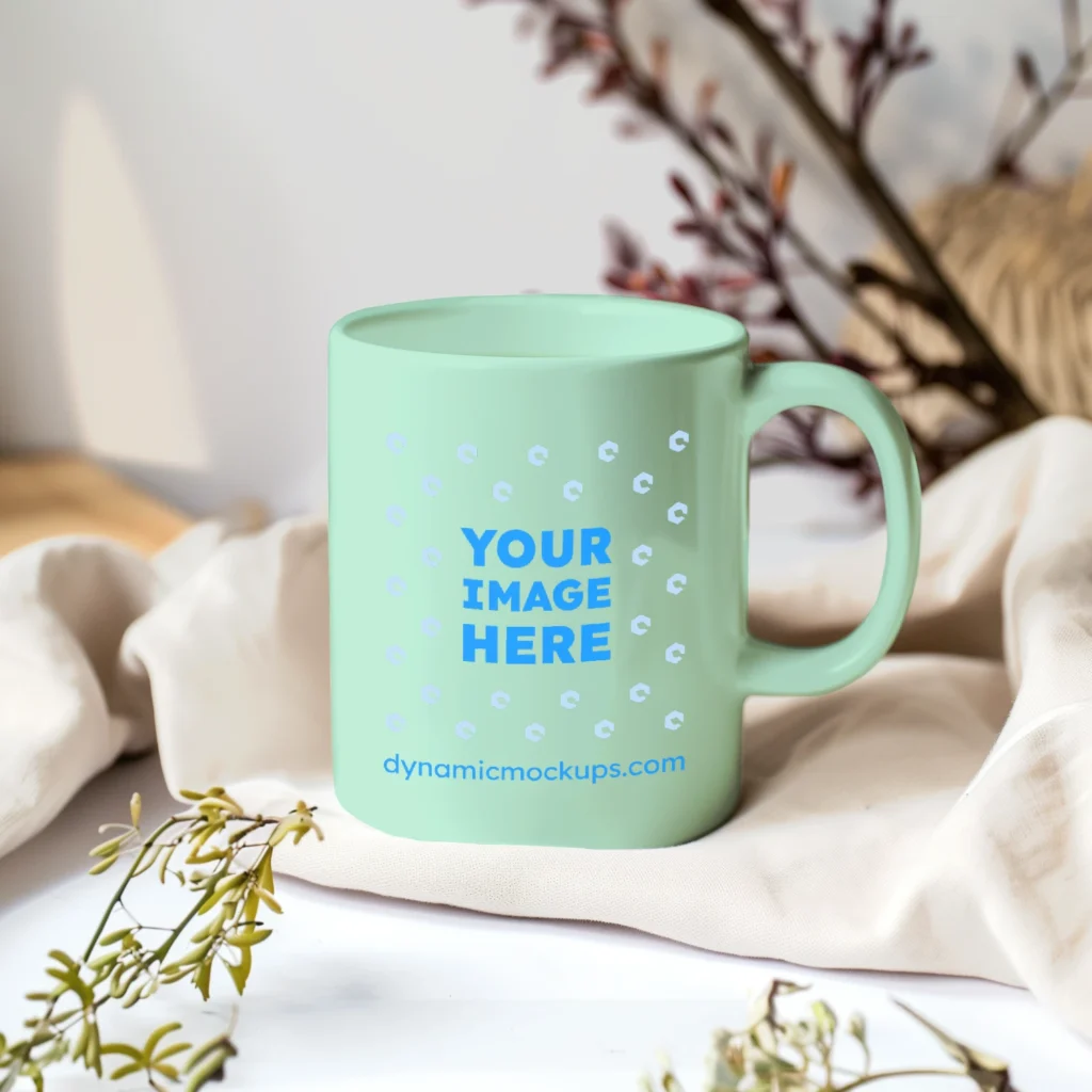 11oz Blank Mint Ceramic Coffee Mug Mockup Template