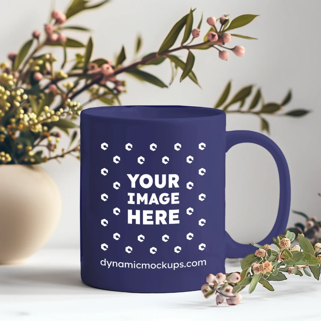 11oz Blank Navy Blue Ceramic Coffee Mug Mockup Template