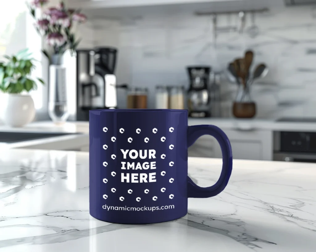 11oz Blank Navy Blue Ceramic Coffee Mug Mockup Template