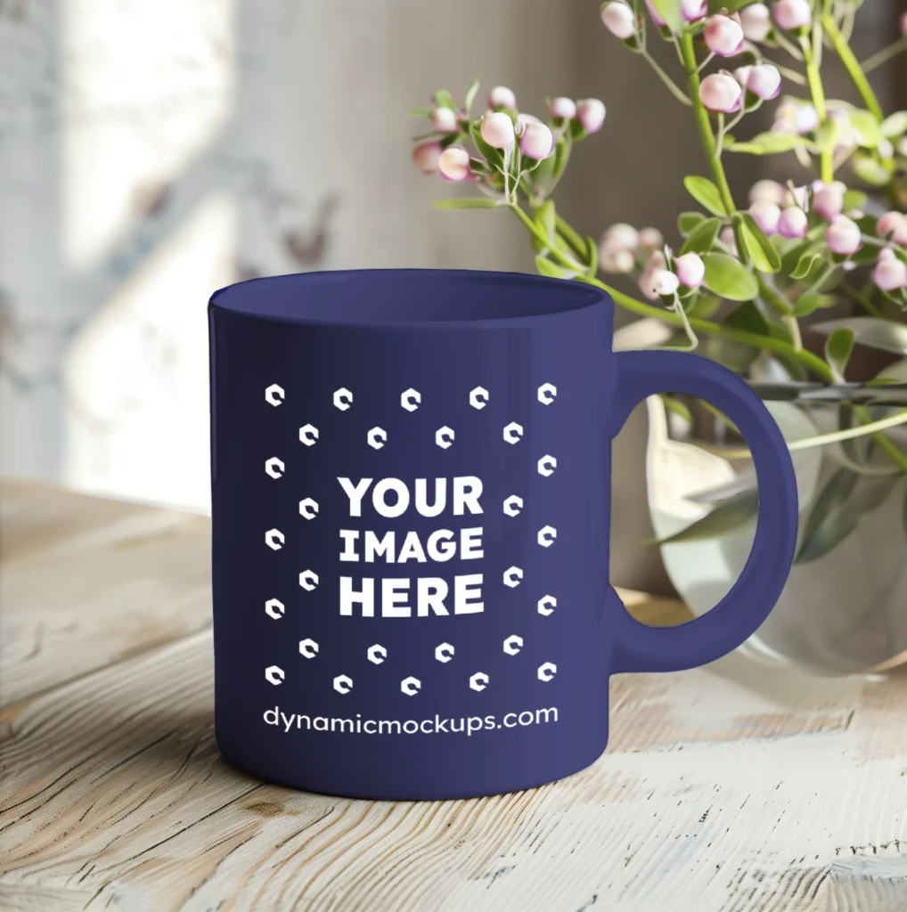 11oz Blank Navy Blue Ceramic Coffee Mug Mockup Template