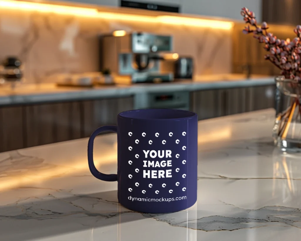 11oz Blank Navy Blue Ceramic Coffee Mug Mockup Template