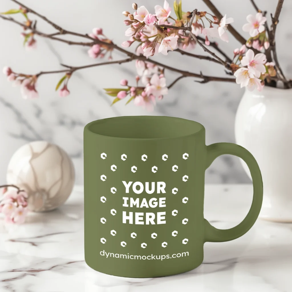 11oz Blank Olive Green Ceramic Coffee Mug Mockup Template