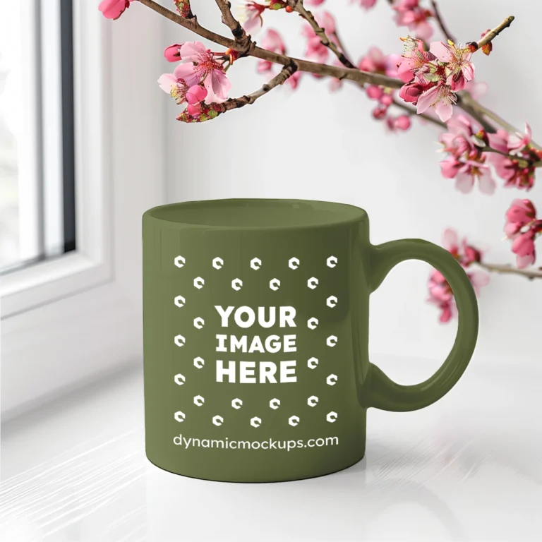 11oz Blank Olive Green Ceramic Coffee Mug Mockup Template