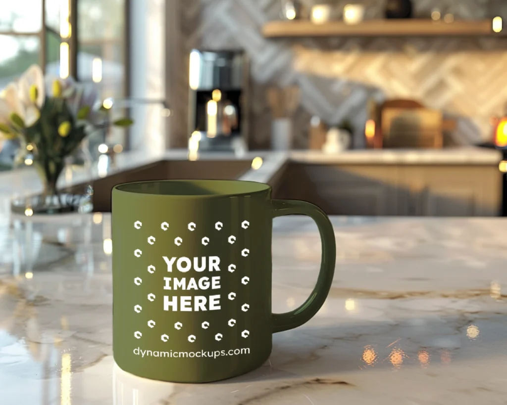 11oz Blank Olive Green Ceramic Coffee Mug Mockup Template