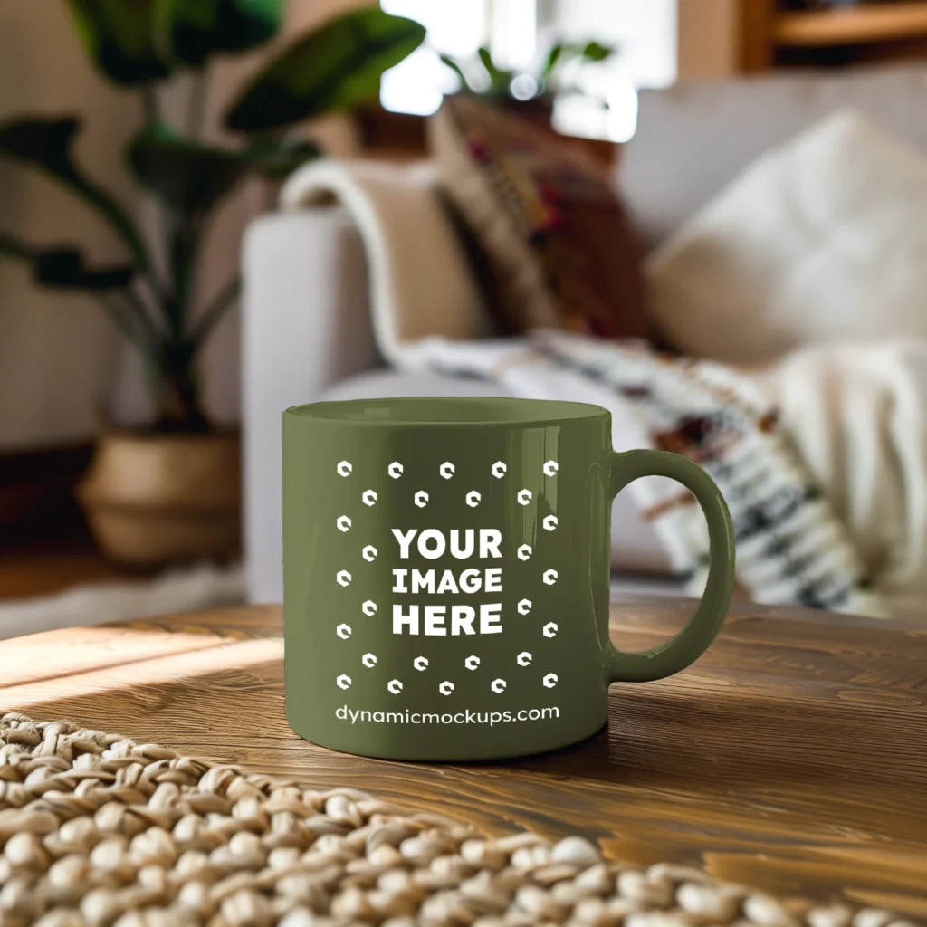 11oz Blank Olive Green Ceramic Coffee Mug Mockup Template