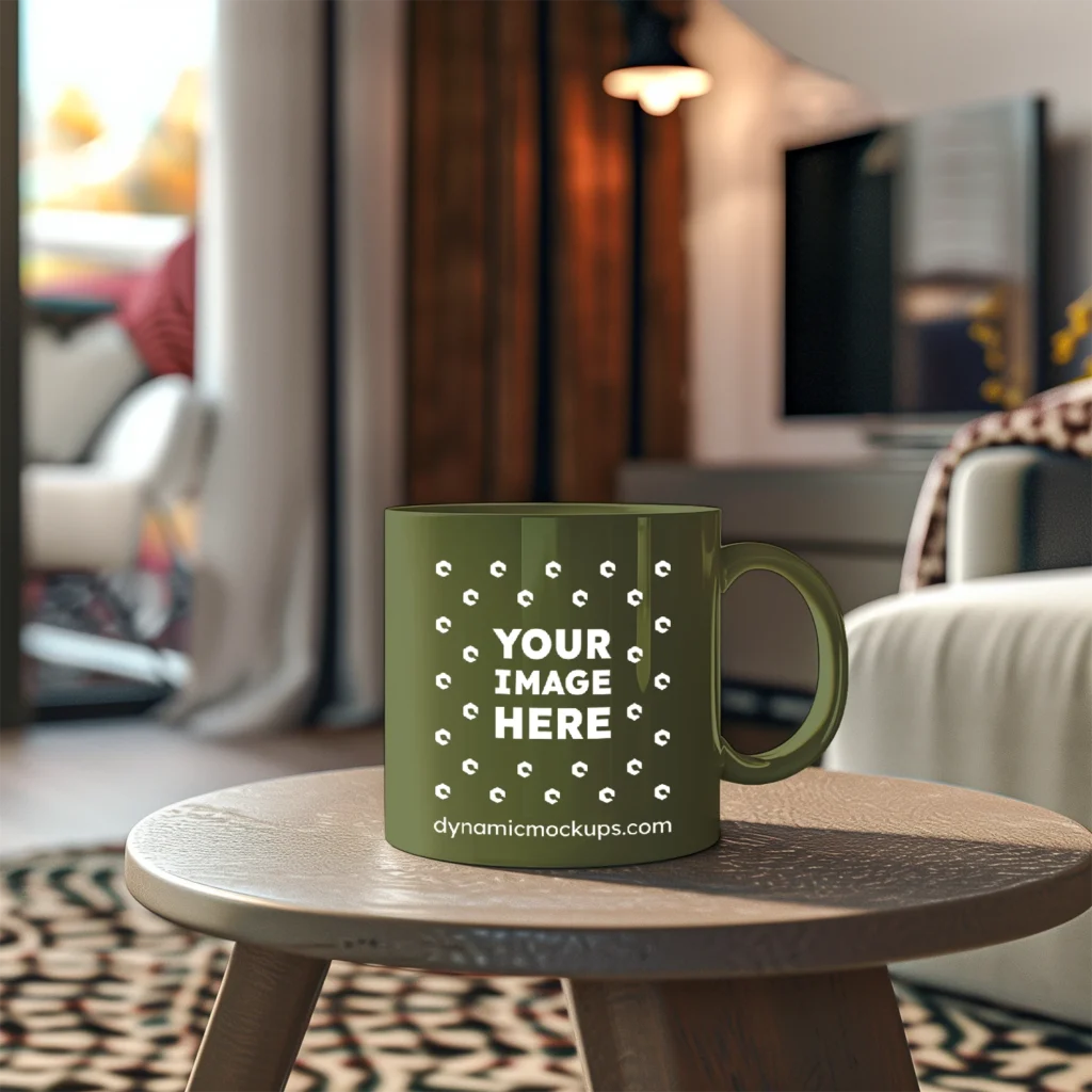 11oz Blank Olive Green Ceramic Coffee Mug Mockup Template