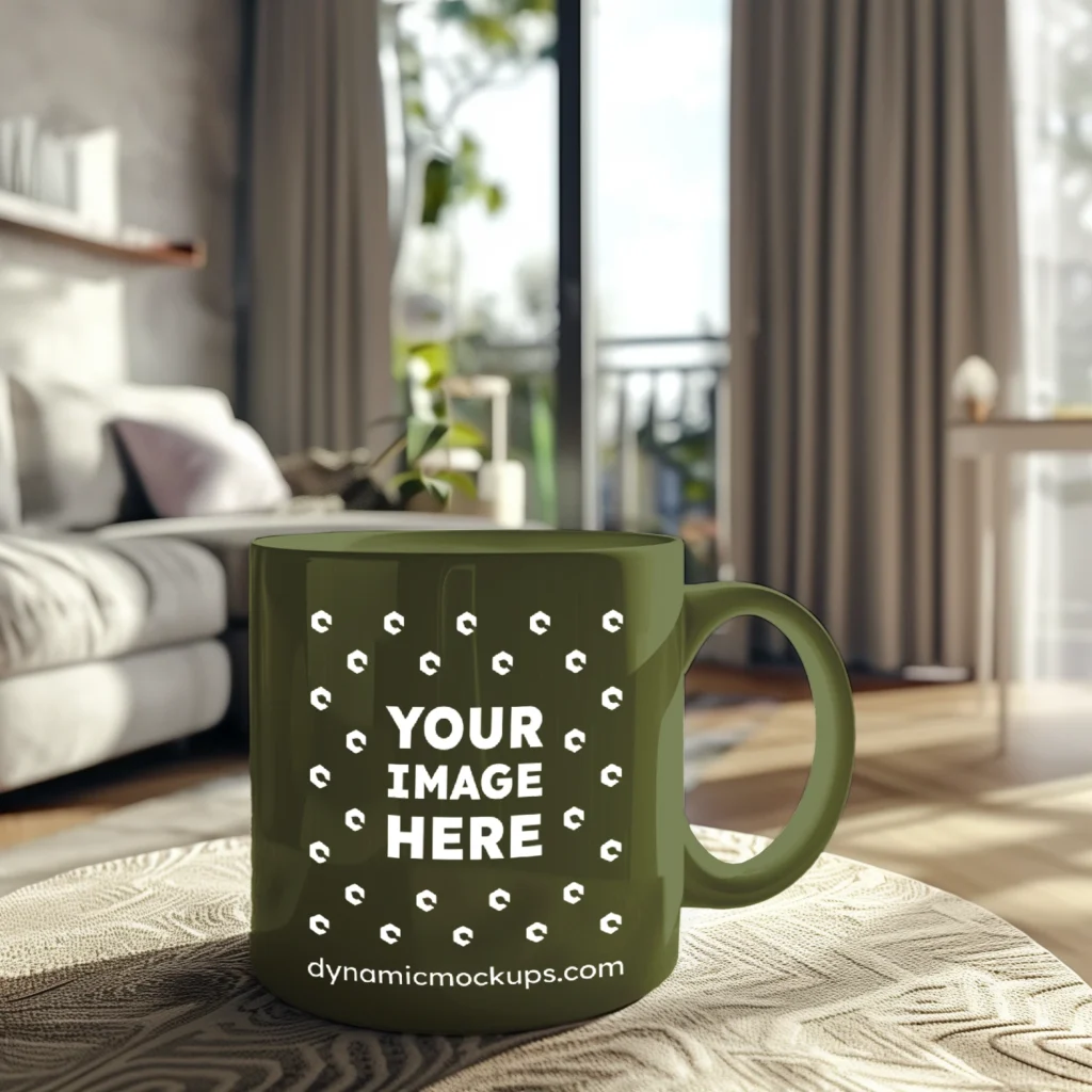 11oz Blank Olive Green Ceramic Coffee Mug Mockup Template