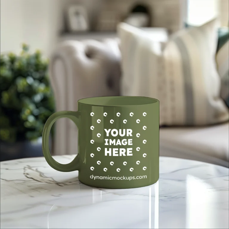 11oz Blank Olive Green Ceramic Coffee Mug Mockup Template