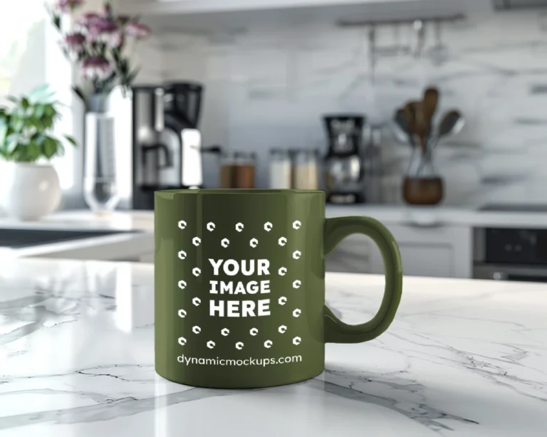 11oz Blank Olive Green Ceramic Coffee Mug Mockup Template