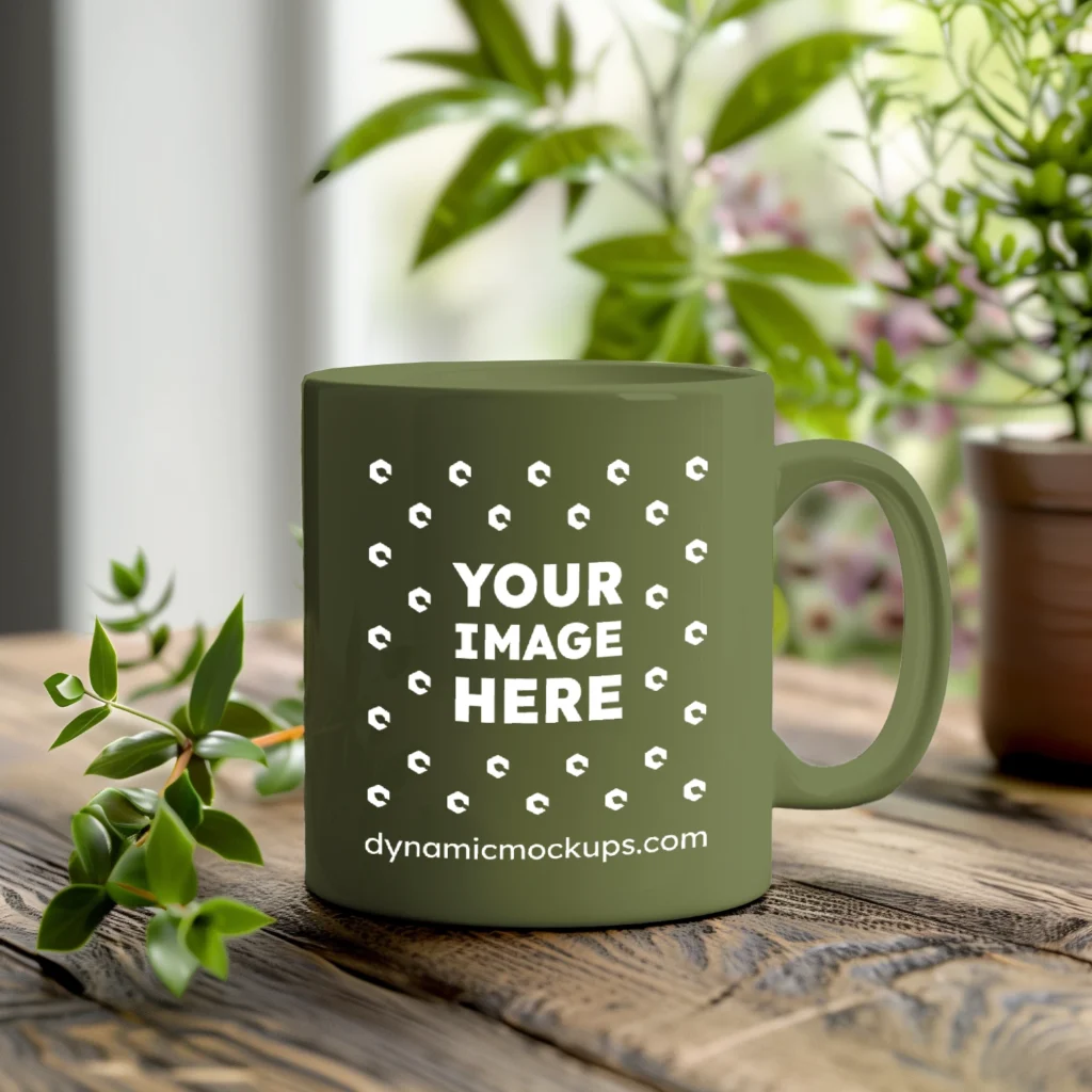 11oz Blank Olive Green Ceramic Coffee Mug Mockup Template