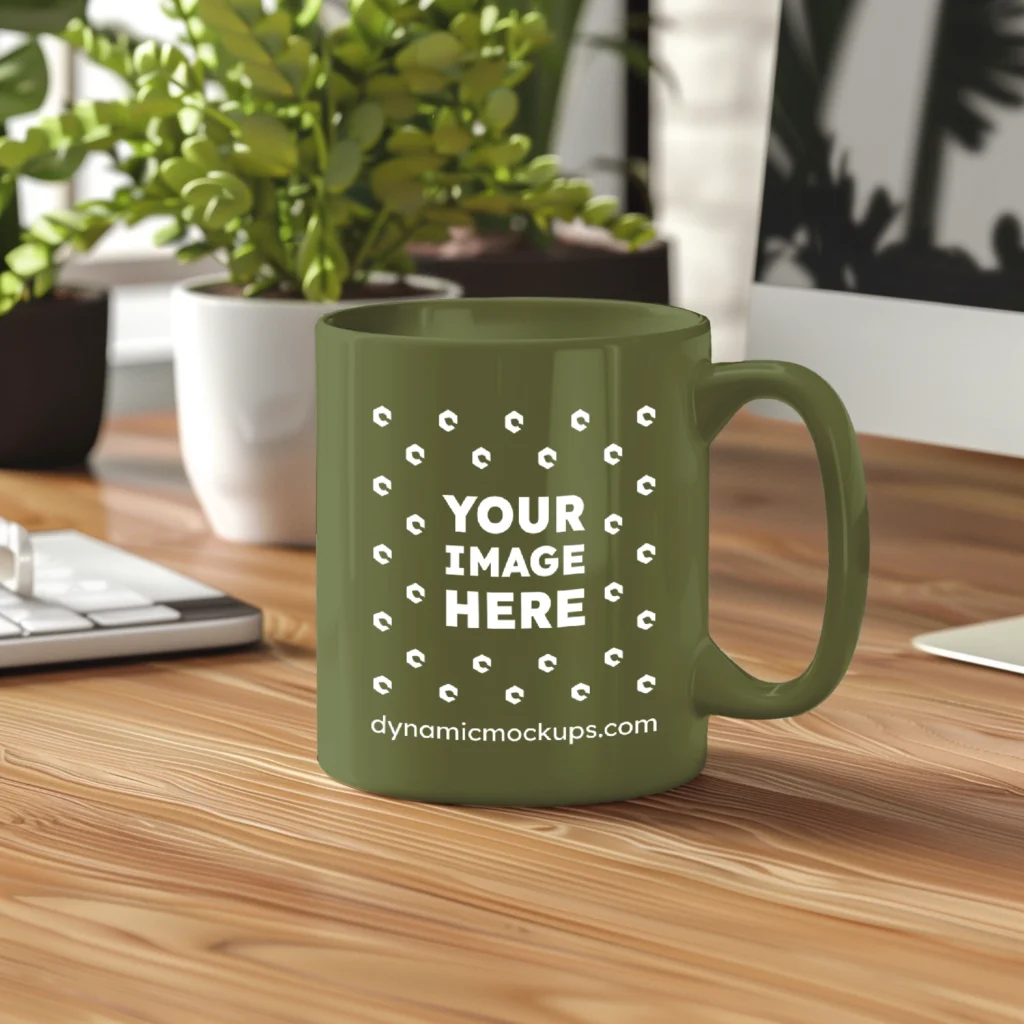 11oz Blank Olive Green Ceramic Coffee Mug Mockup Template