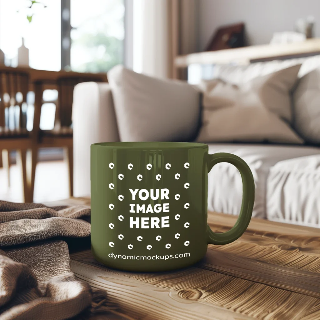 11oz Blank Olive Green Ceramic Coffee Mug Mockup Template