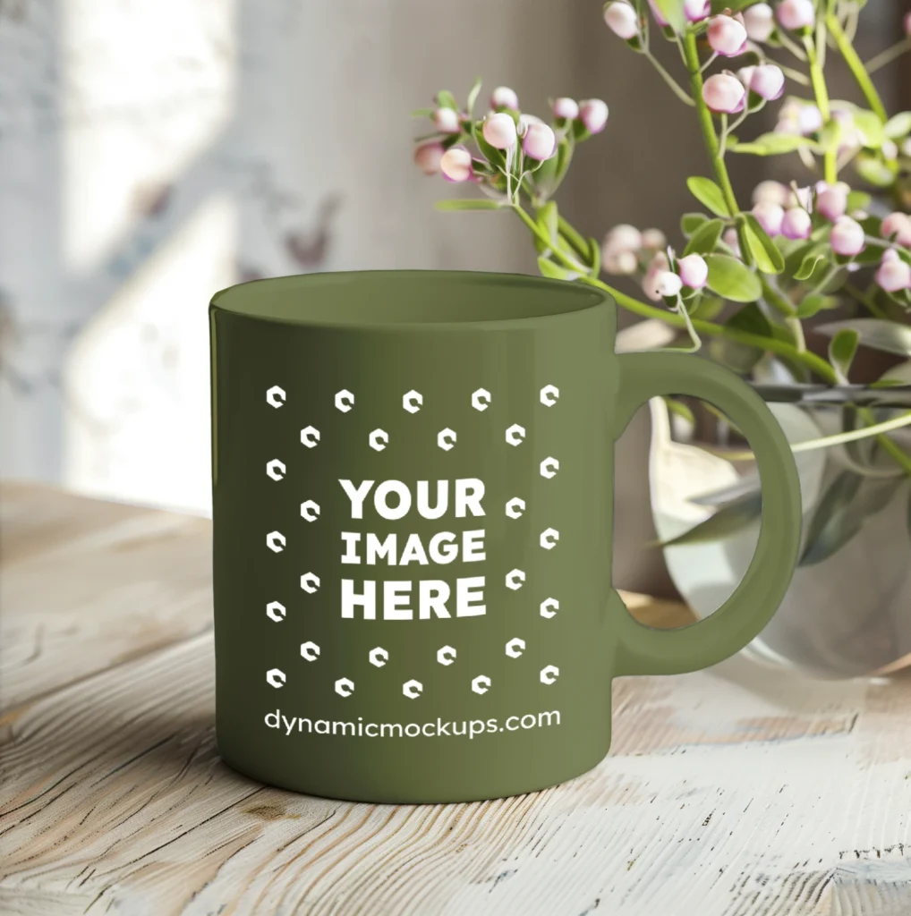 11oz Blank Olive Green Ceramic Coffee Mug Mockup Template