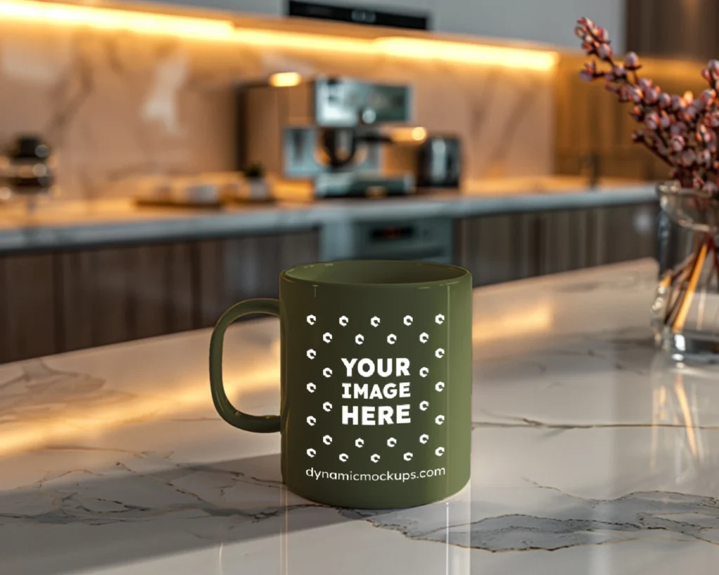 11oz Blank Olive Green Ceramic Coffee Mug Mockup Template